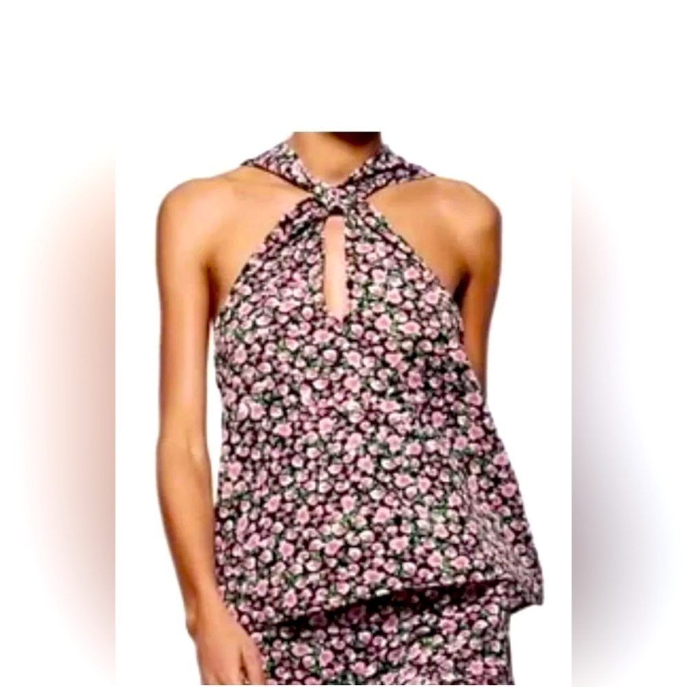 ZARA FLORAL PRINT HALTER TOP SIZE XS WOMEN’S NWT MULTICOLORED BLACK & PURPLE